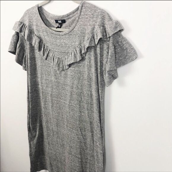 PAIGE | NEW Adalie Short Sleeve Ruffle Dress Heathered Gray Women’s Size X-Small - Picture 5 of 14